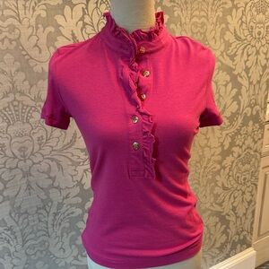 Tory Burch Fuchsia Ruffle Button Blouse